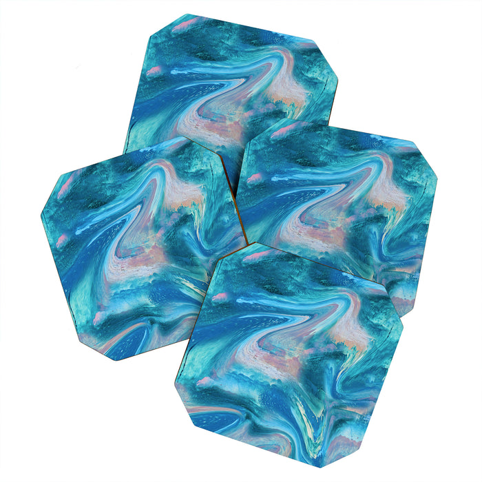 Gemstone [1]: a melted abstract watercolor design in blue pink and green by Alyssa Hamilton Art  Coaster Gallery Image 1