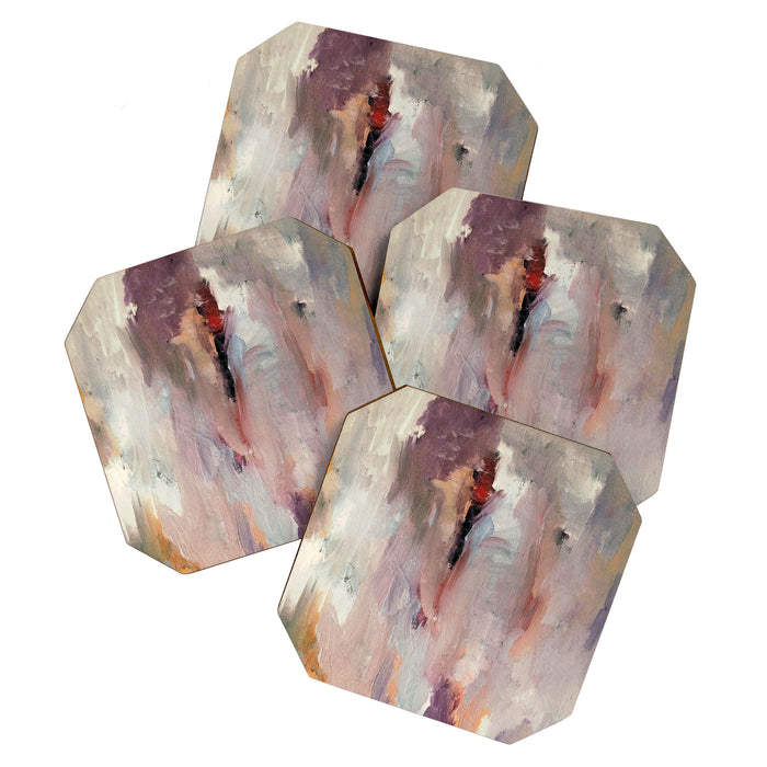 Gentle Beauty [2] - an elegant acrylic piece in deep purple, red, gold, and white Coaster Gallery Image 1
