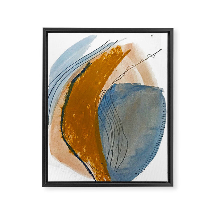 Gentle Breeze: a minimal, abstract mixed-media piece in blues and tans by Alyssa Hamilton Art Framed Canvas Print Gallery Image 1