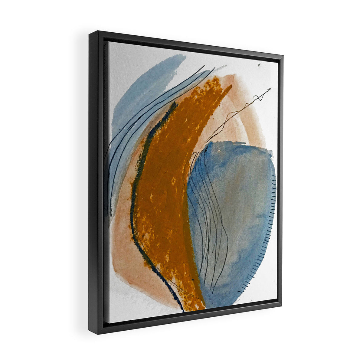 Gentle Breeze: a minimal, abstract mixed-media piece in blues and tans by Alyssa Hamilton Art Framed Canvas Print Gallery Image 2