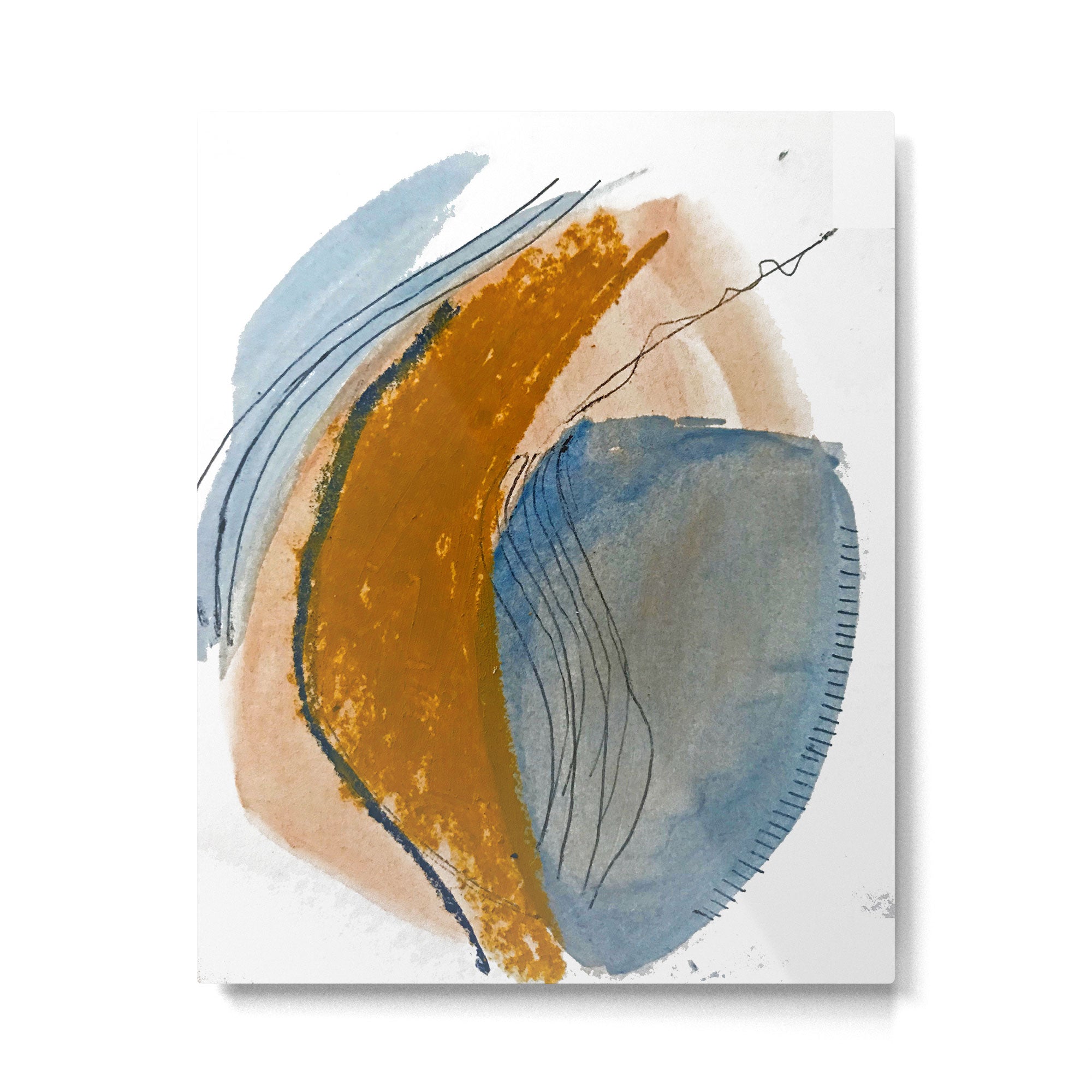 Gentle Breeze: a minimal, abstract mixed-media piece in blues and tans by Alyssa Hamilton Art Metal Print Gallery Image 4