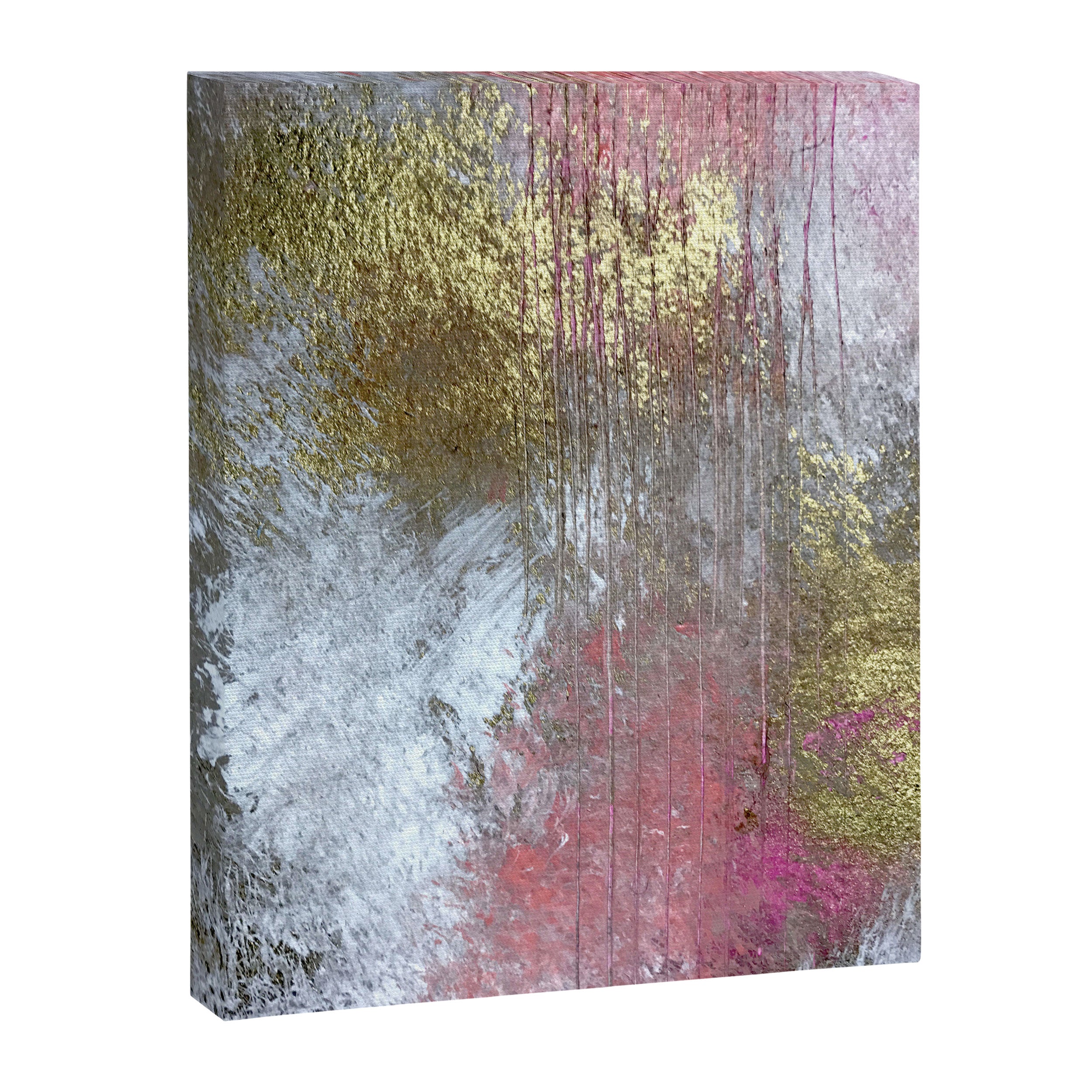 Golden Girl: a pretty abstract mixed media piece in pink, white, gold, and gray Canvas Print Gallery Image 6