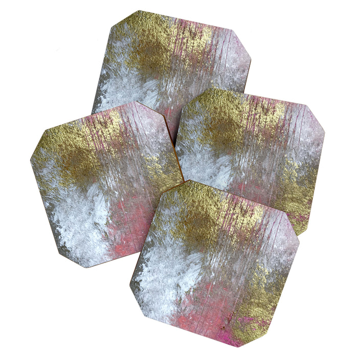 Golden Girl: a pretty abstract mixed media piece in pink, white, gold, and gray Coaster Gallery Image 1