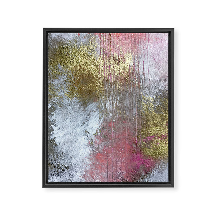Golden Girl: a pretty abstract mixed media piece in pink, white, gold, and gray Framed Canvas Print Gallery Image 1