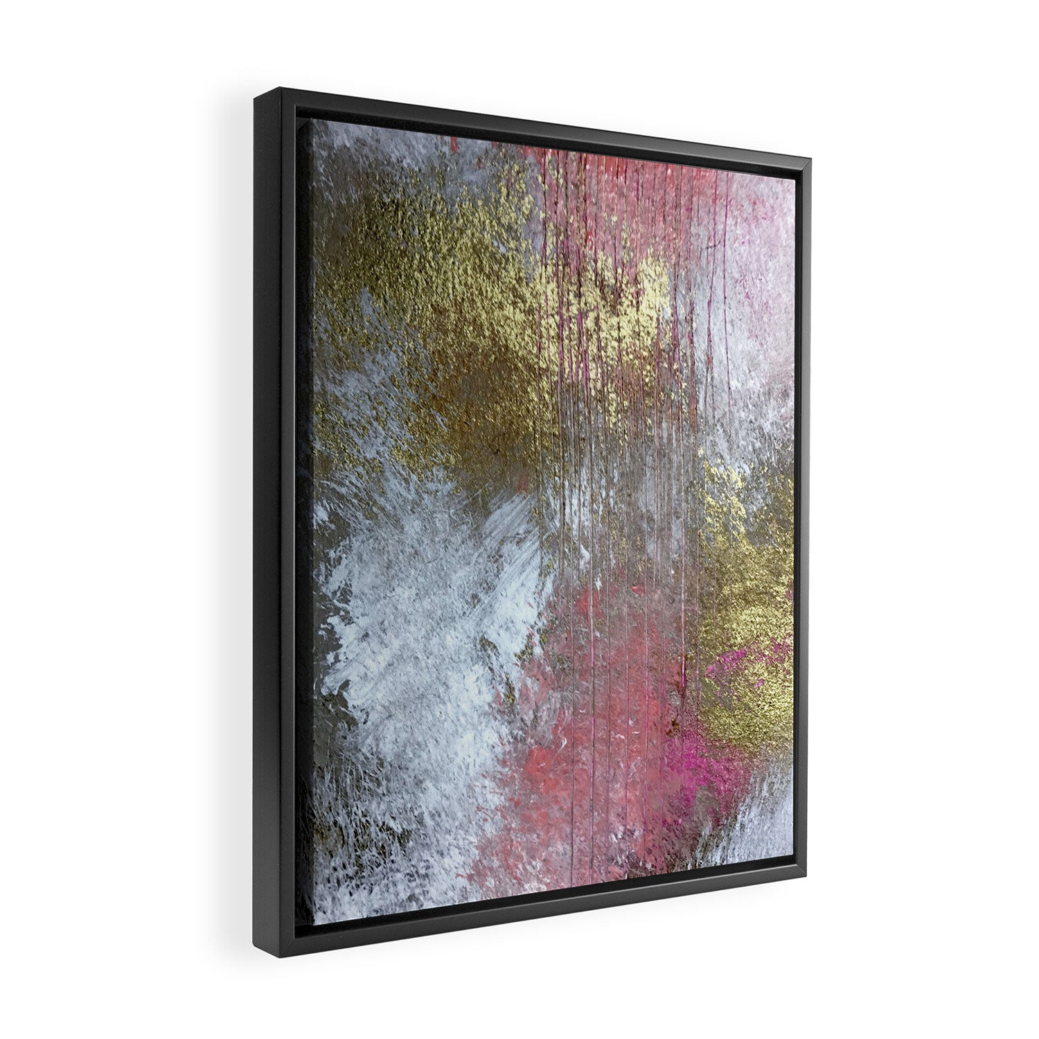 Golden Girl: a pretty abstract mixed media piece in pink, white, gold, and gray Framed Canvas Print Gallery Image 2