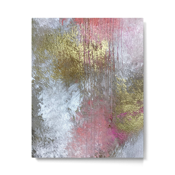 Golden Girl: a pretty abstract mixed media piece in pink, white, gold, and gray Metal Print Gallery Image 1