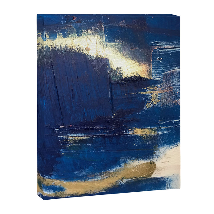Halo [2]: a minimal, abstract mixed-media piece in blue and gold by Alyssa Hamilton Art Canvas Print Gallery Image 1