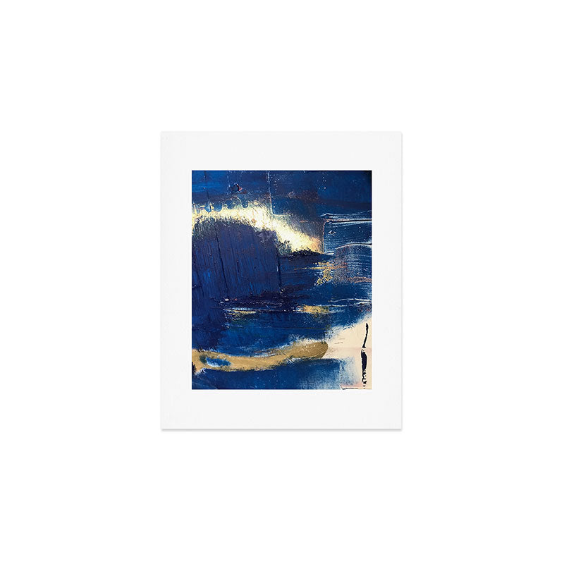 Halo [2]: a minimal, abstract mixed-media piece in blue and gold by Alyssa Hamilton Art Art Print Gallery Image 1