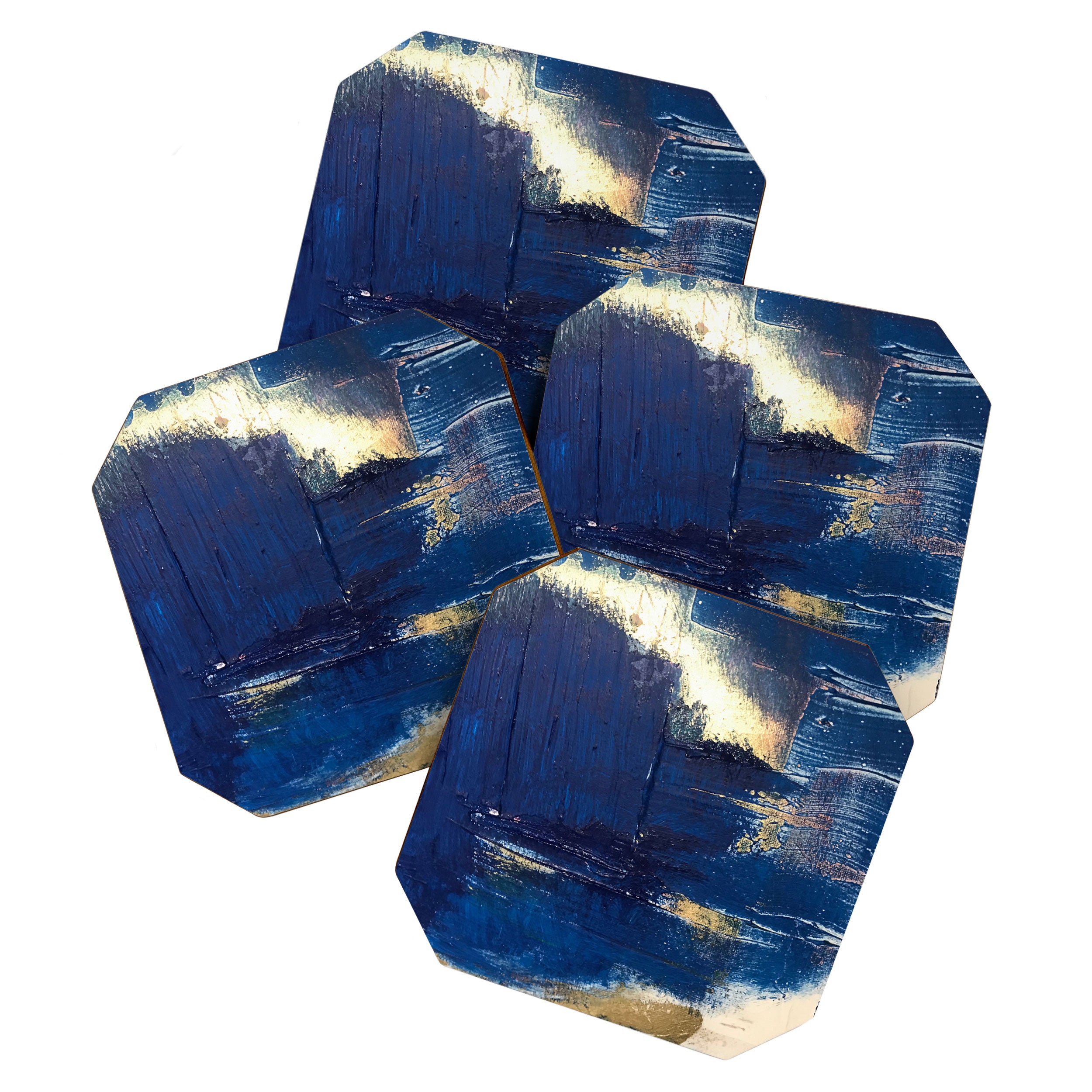 Halo [2]: a minimal, abstract mixed-media piece in blue and gold by Alyssa Hamilton Art Coaster Gallery Image 1