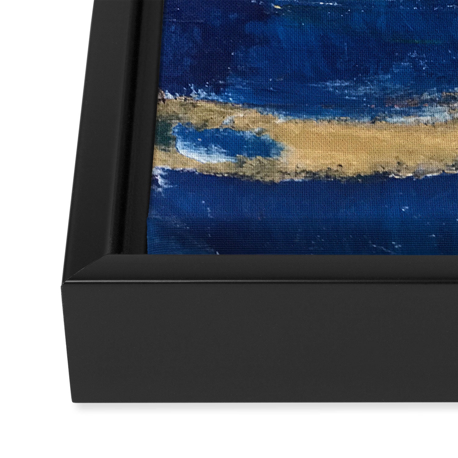 Halo [2]: a minimal, abstract mixed-media piece in blue and gold by Alyssa Hamilton Art Framed Canvas Print Gallery Image 3