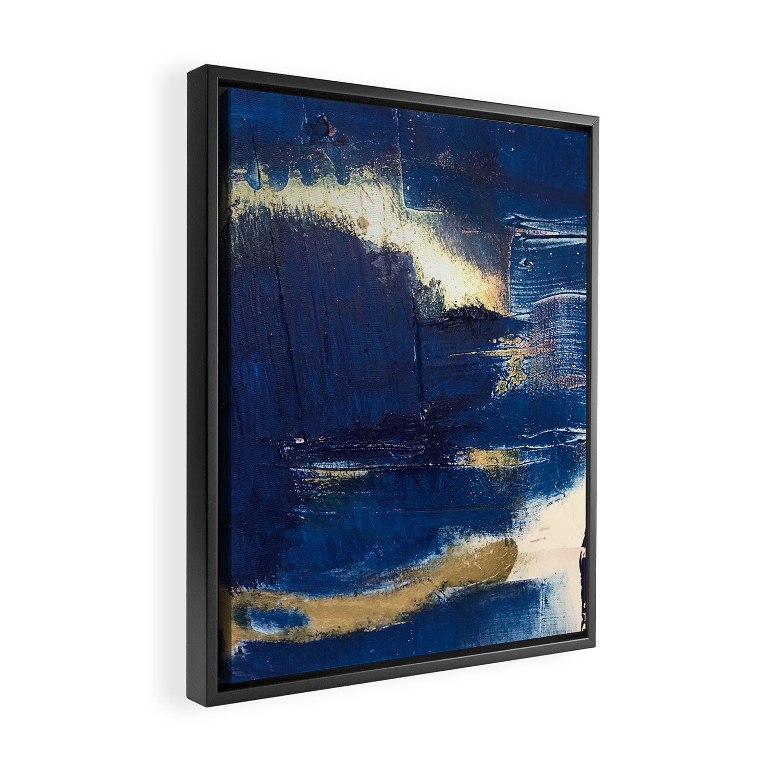 Halo [2]: a minimal, abstract mixed-media piece in blue and gold by Alyssa Hamilton Art Framed Canvas Print Gallery Image 2
