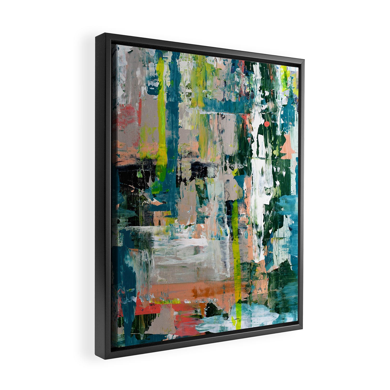 Imagine: A bright abstract painting in green, pink, and neon yellow by Alyssa Hamilton Art Framed Canvas Print Gallery Image 2
