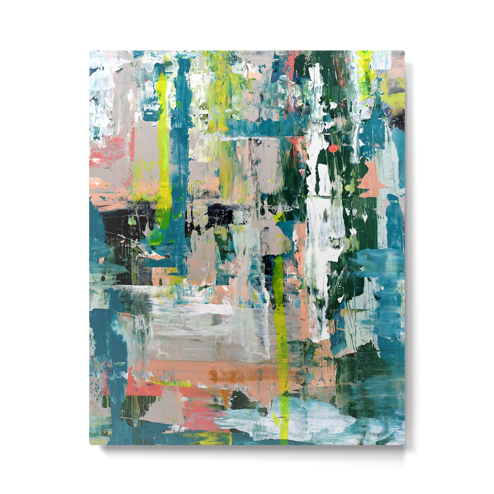 Imagine: A bright abstract painting in green, pink, and neon yellow by Alyssa Hamilton Art Metal Print Gallery Image 4