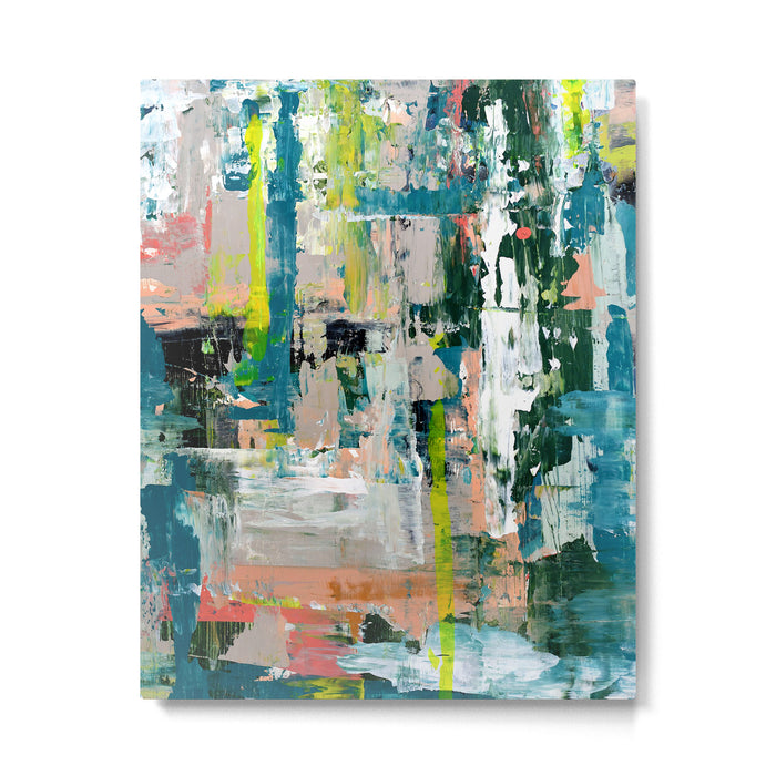 Imagine: A bright abstract painting in green, pink, and neon yellow by Alyssa Hamilton Art Metal Print Gallery Image 1