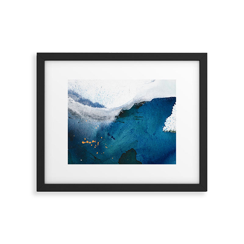In the Surf: a vibrant minimal abstract painting in blues and gold Framed Art Print Gallery Image 5