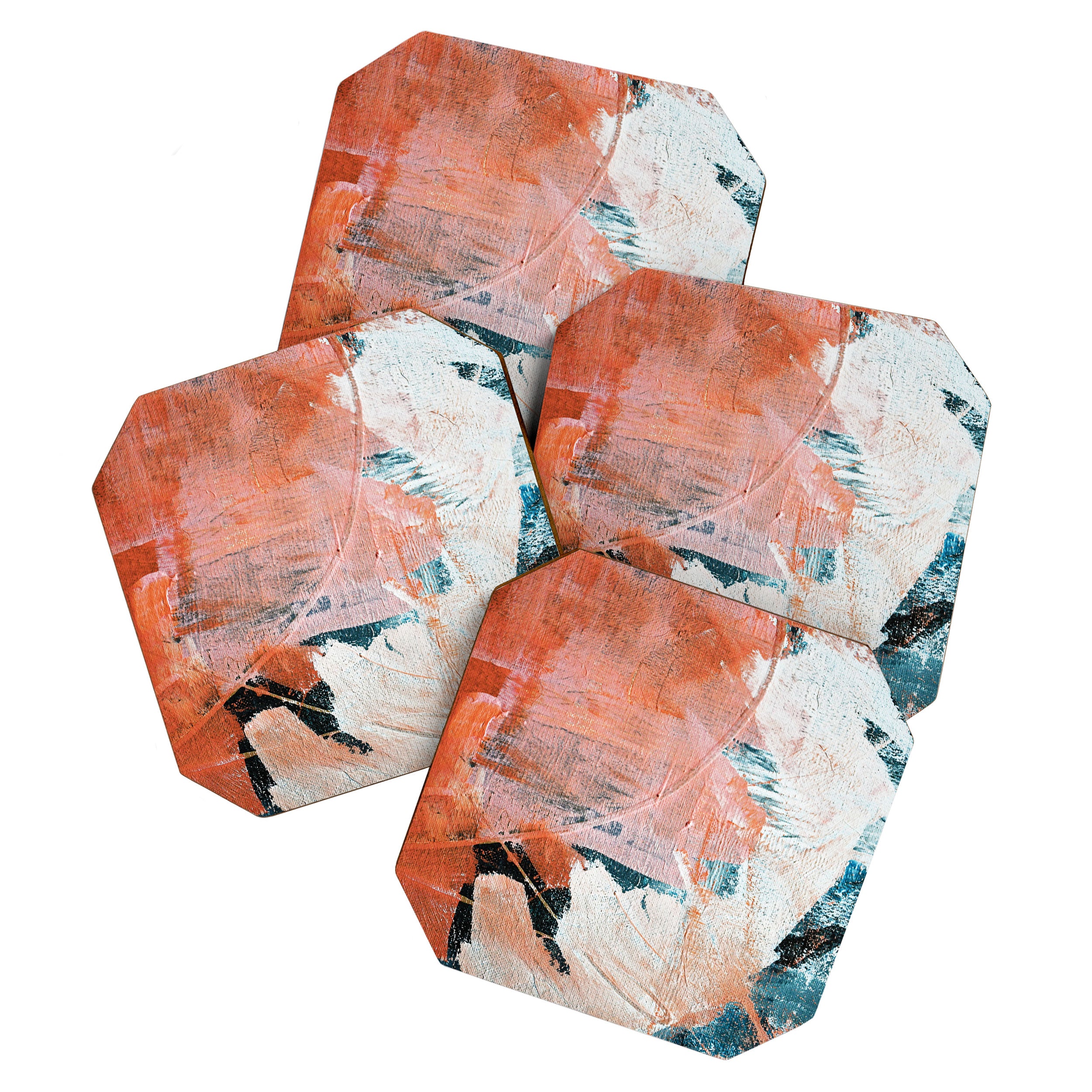 Interrupt [2]: a pretty minimal abstract acrylic piece in pink white and blue by Alyssa Hamilton Art Coaster Gallery Image 1