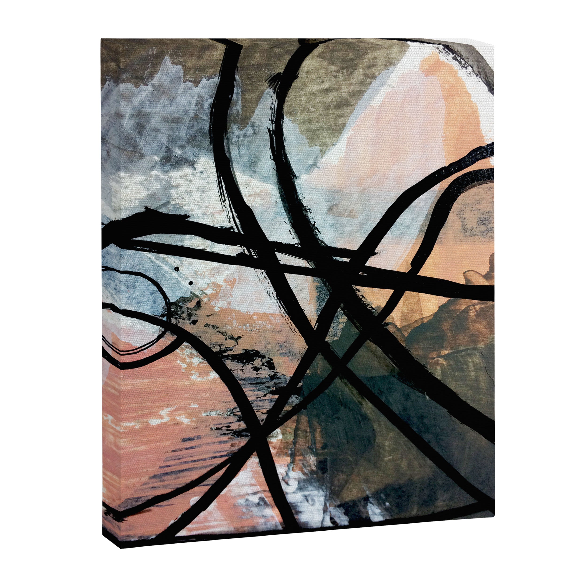 It comes and goes [2] - a black and white abstract mixed media piece with pink details Canvas Print Gallery Image 6