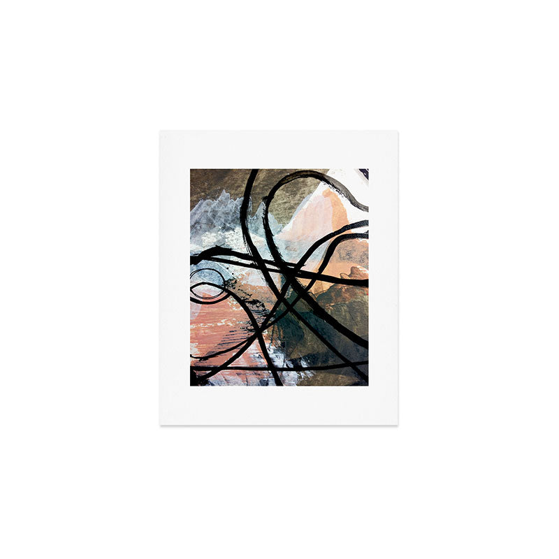 It comes and goes [2] - a black and white abstract mixed media piece with pink details Art Print Gallery Image 1
