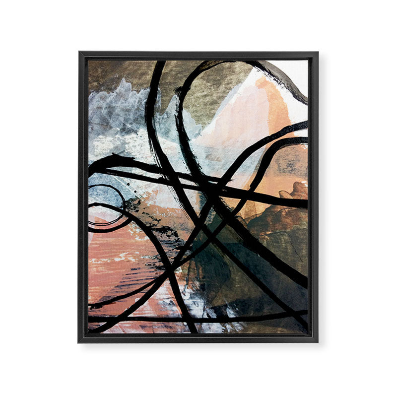 It comes and goes [2] - a black and white abstract mixed media piece with pink details Framed Canvas Print Gallery Image 6