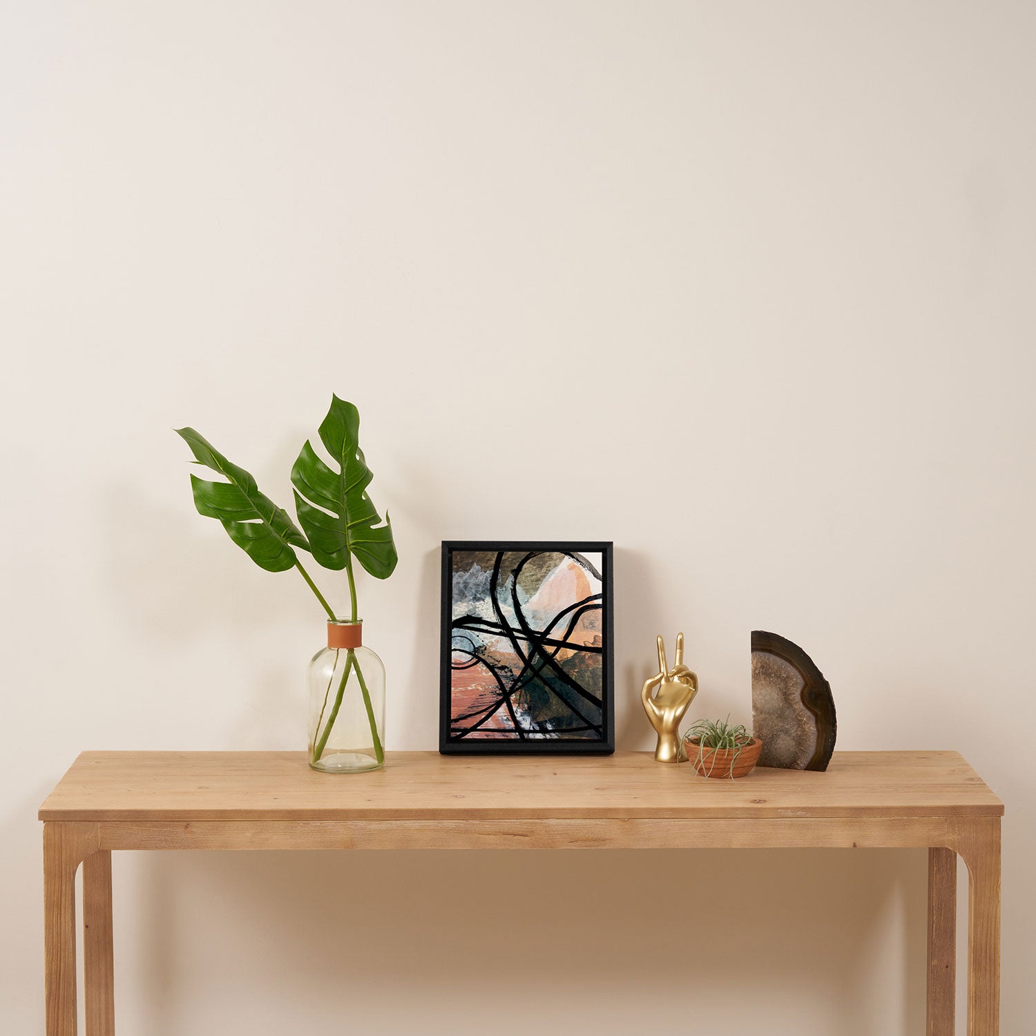 It comes and goes [2] - a black and white abstract mixed media piece with pink details Framed Canvas Print Gallery Image 4