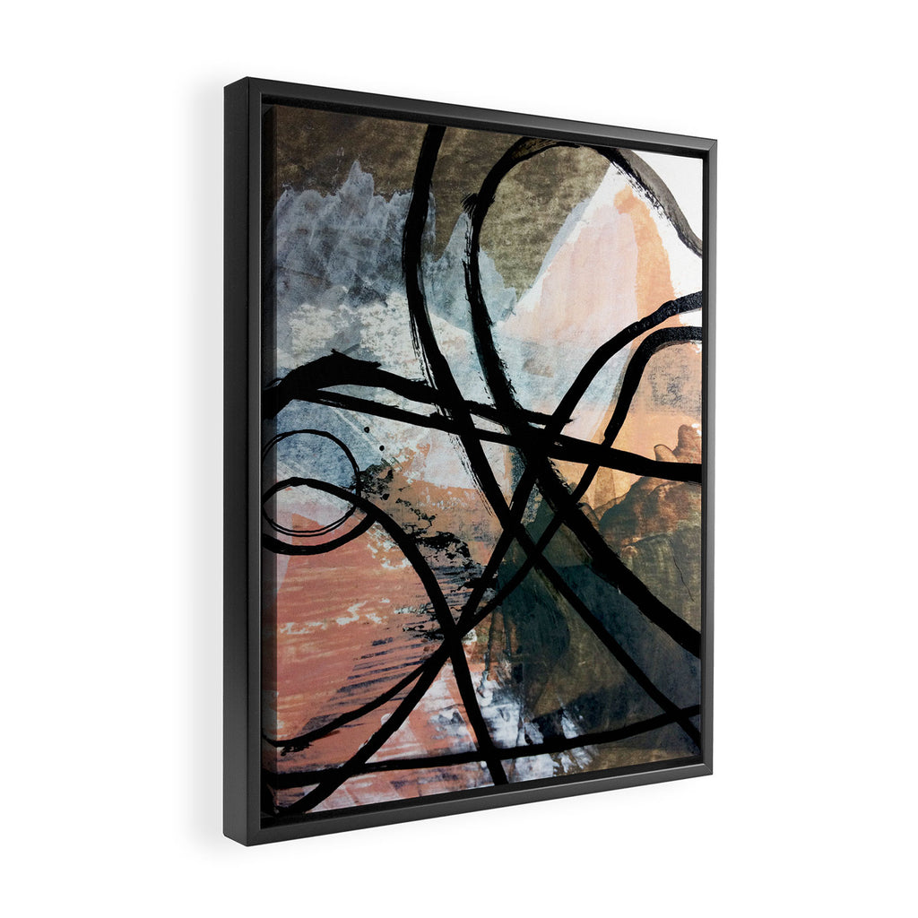 It comes and goes [2] - a black and white abstract mixed media piece with pink details Framed Canvas Print Gallery Image 2