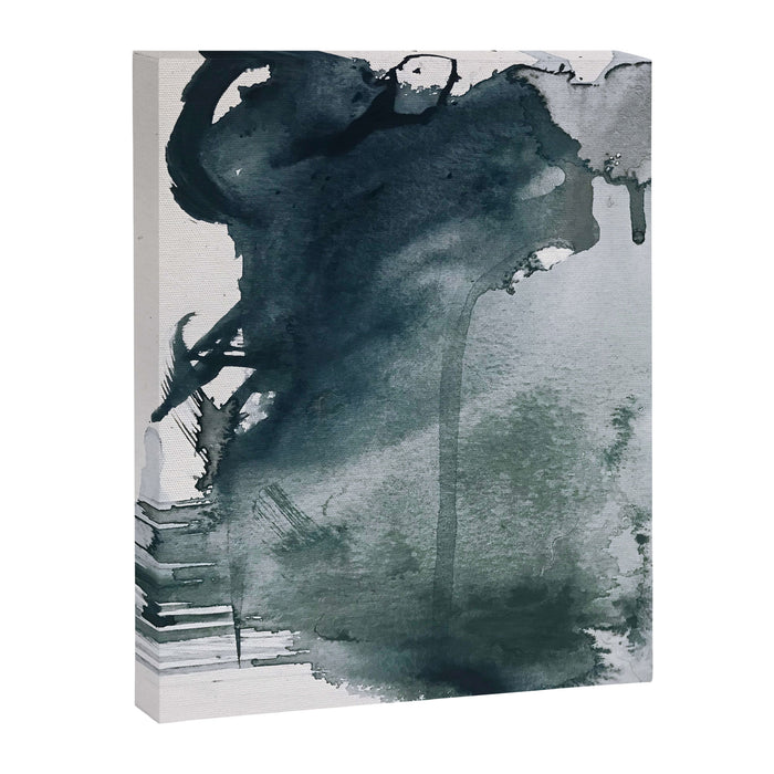Lakeside: a minimal, abstract, watercolor and ink piece in shades of blue and green Canvas Print Gallery Image 1