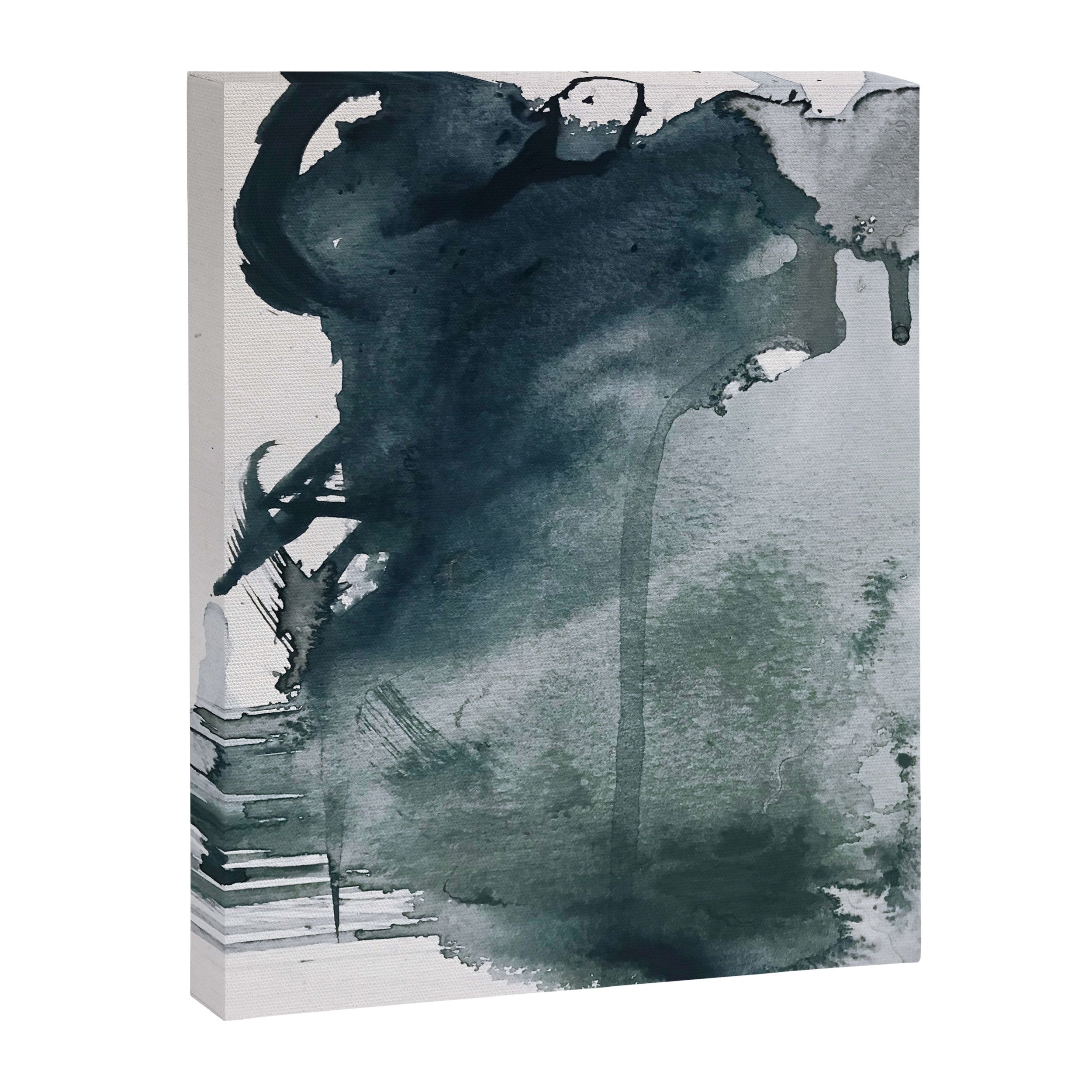 Lakeside: a minimal, abstract, watercolor and ink piece in shades of blue and green Canvas Print Gallery Image 6