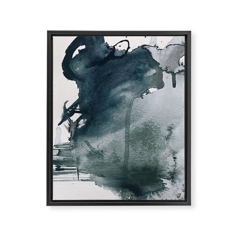 Lakeside: a minimal, abstract, watercolor and ink piece in shades of blue and green Framed Canvas Print Gallery Image 6