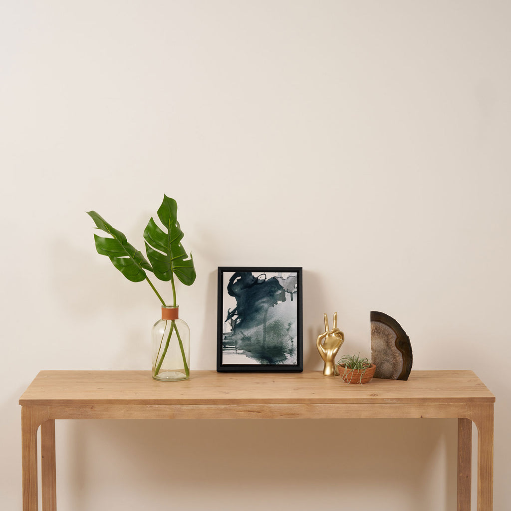 Lakeside: a minimal, abstract, watercolor and ink piece in shades of blue and green Framed Canvas Print Gallery Image 4
