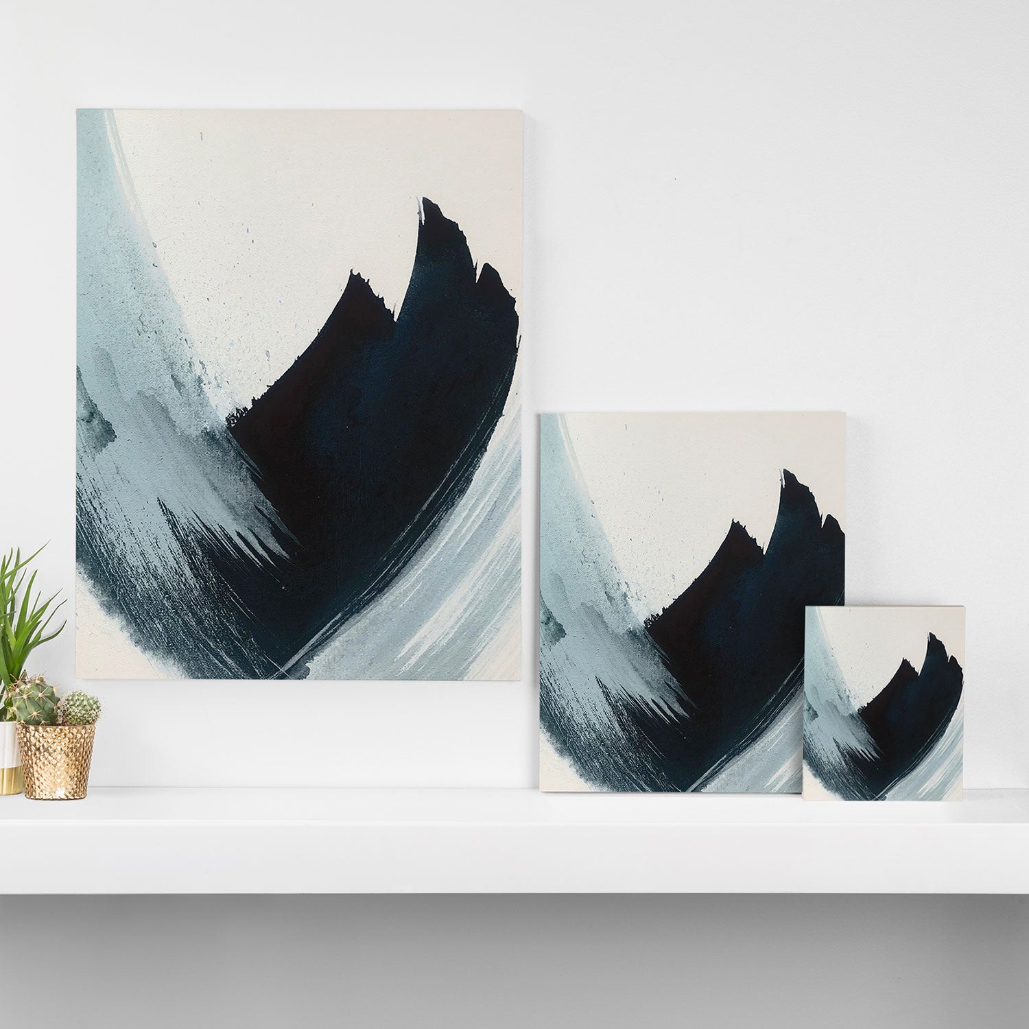 Like A Gentle Hurricane: a minimal, abstract piece in blues and white by Alyssa Hamilton Art Canvas Print Gallery Image 3
