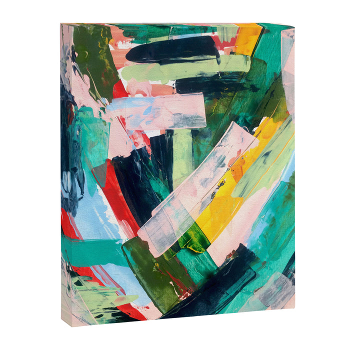 Livin' Easy - a bright abstract piece in blues, greens, yellow and red Canvas Print Gallery Image 1