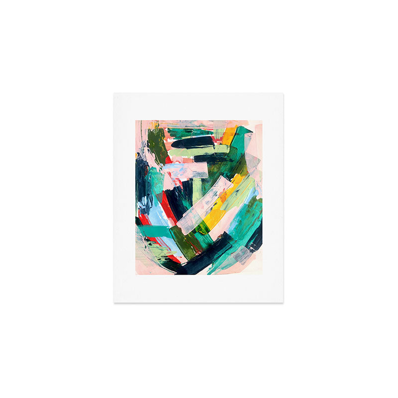 Livin' Easy - a bright abstract piece in blues, greens, yellow and red Art Print Gallery Image 1