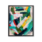 Livin' Easy - a bright abstract piece in blues, greens, yellow and red Framed Canvas Print Gallery Image 6