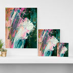 Meditate [2]: a vibrant, colorful abstract piece in bright green, teal, pink, orange, and white Canvas Print Gallery Image 3