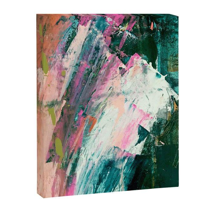 Meditate [2]: a vibrant, colorful abstract piece in bright green, teal, pink, orange, and white Canvas Print Gallery Image 1