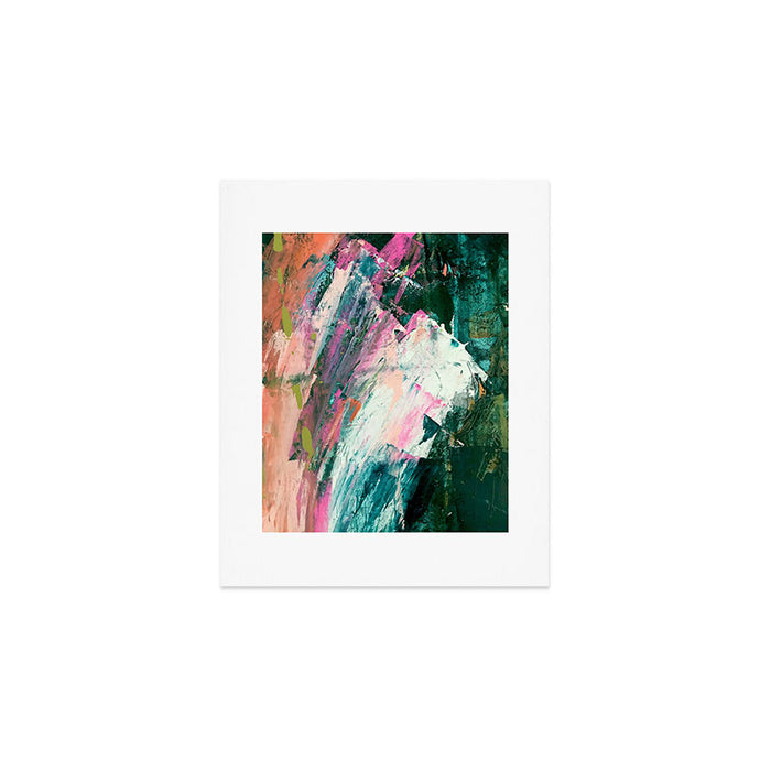 Meditate [2]: a vibrant, colorful abstract piece in bright green, teal, pink, orange, and white Art Print Gallery Image 1