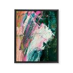 Meditate [2]: a vibrant, colorful abstract piece in bright green, teal, pink, orange, and white Framed Canvas Print Gallery Image 6