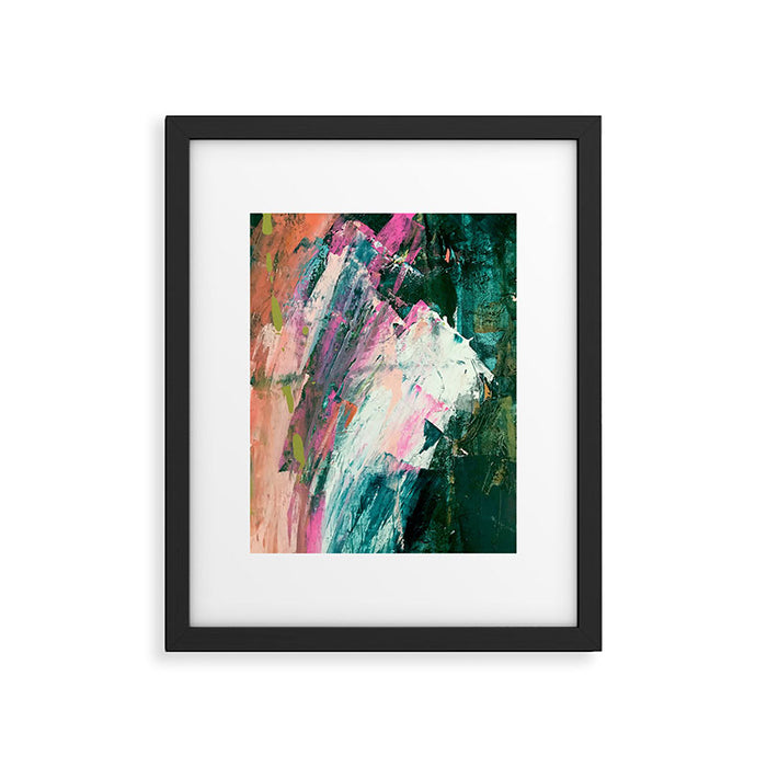 Meditate [2]: a vibrant, colorful abstract piece in bright green, teal, pink, orange, and white Framed Art Print Gallery Image 1
