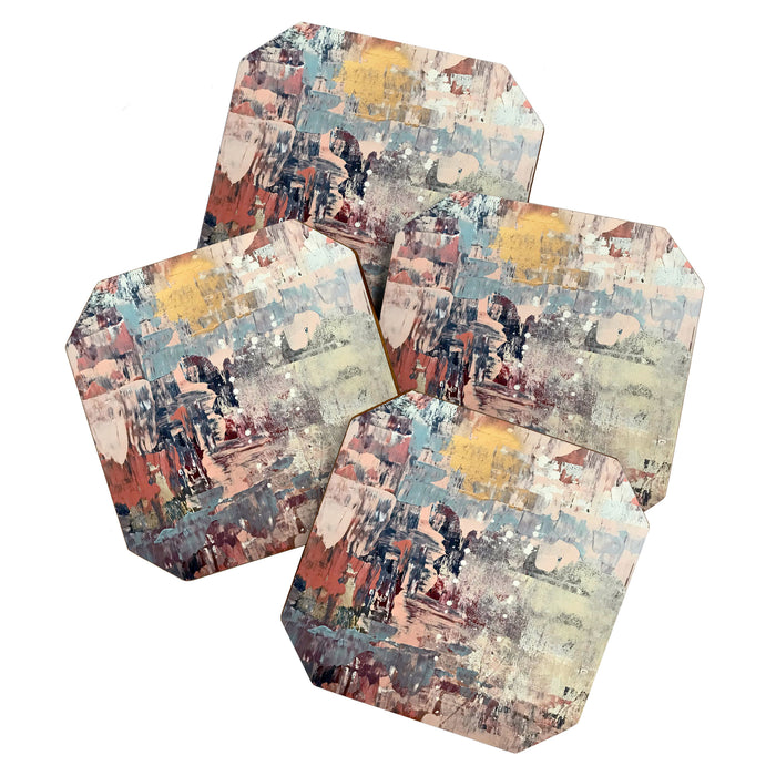 Mirage [1]: a vibrant abstract piece in pinks blues and gold by Alyssa Hamilton Art Coaster Gallery Image 1