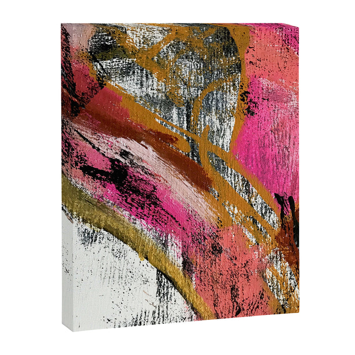 Motivation [3] : a colorful, vibrant abstract piece in pink red, gold, black and white Canvas Print Gallery Image 1