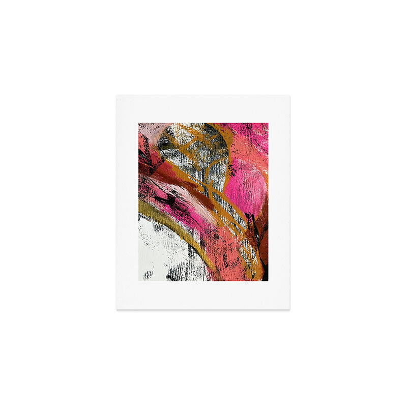 Motivation [3] : a colorful, vibrant abstract piece in pink red, gold, black and white Art Print Gallery Image 1
