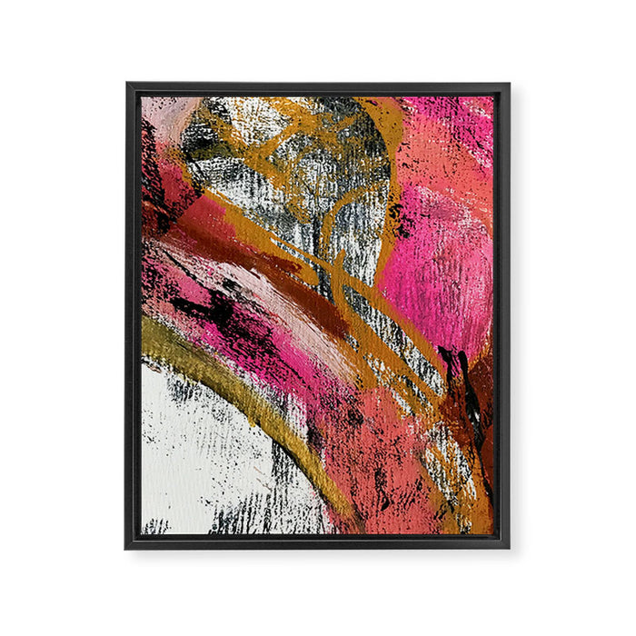 Motivation [3] : a colorful, vibrant abstract piece in pink red, gold, black and white Framed Canvas Print Gallery Image 1