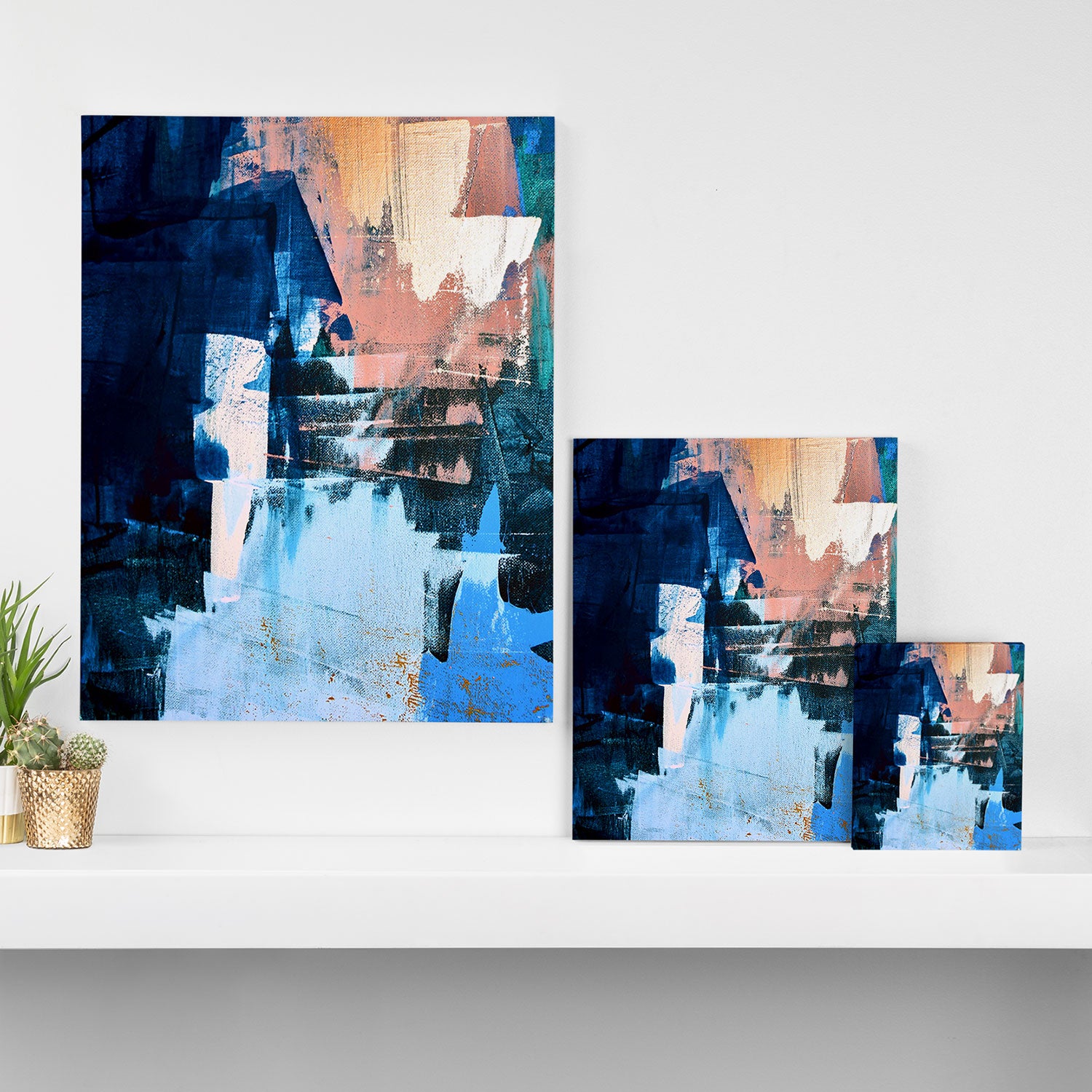 On the Dock: a pretty abstract design in blues and pinks by Alyssa Hamilton Art Canvas Print Gallery Image 3