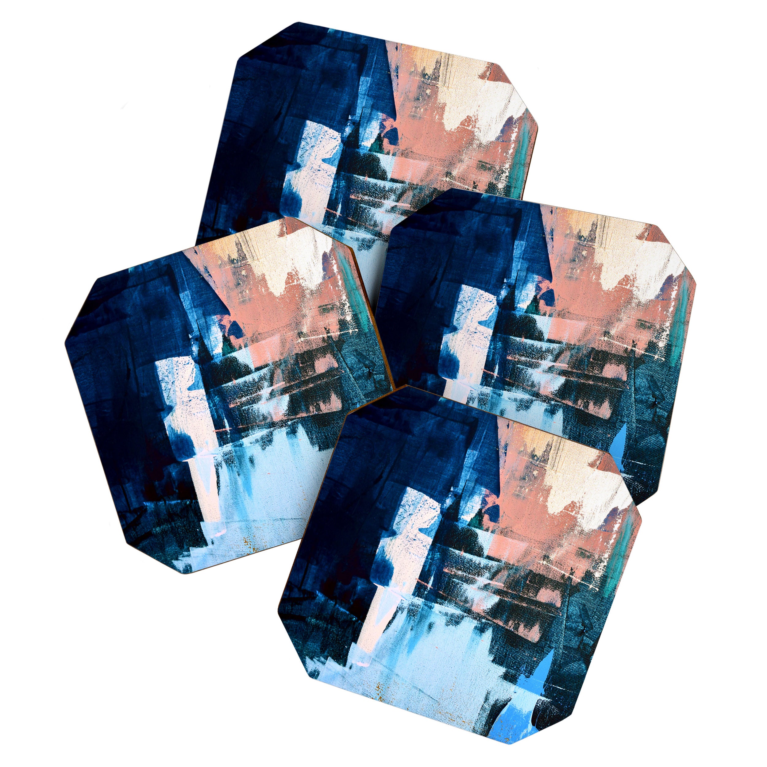 On the Dock: a pretty abstract design in blues and pinks by Alyssa Hamilton Art Coaster Gallery Image 1