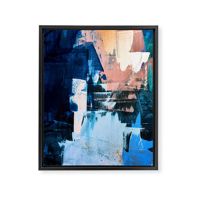 On the Dock: a pretty abstract design in blues and pinks by Alyssa Hamilton Art Framed Canvas Print Gallery Image 3