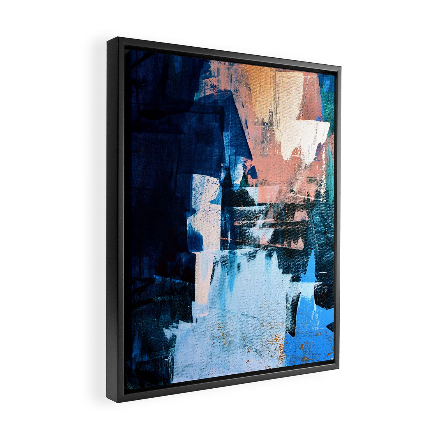 On the Dock: a pretty abstract design in blues and pinks by Alyssa Hamilton Art Framed Canvas Print Gallery Image 2