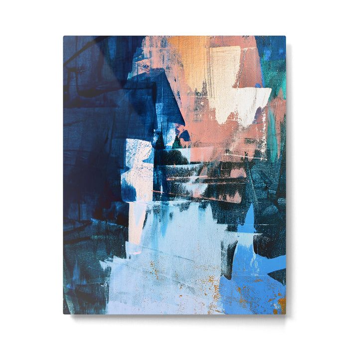 On the Dock: a pretty abstract design in blues and pinks by Alyssa Hamilton Art Metal Print Gallery Image 1