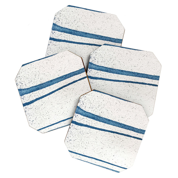 Parallel Universe [horizontal]: a pretty, minimal, abstract piece in lines of vibrant blue and white Coaster Gallery Image 1