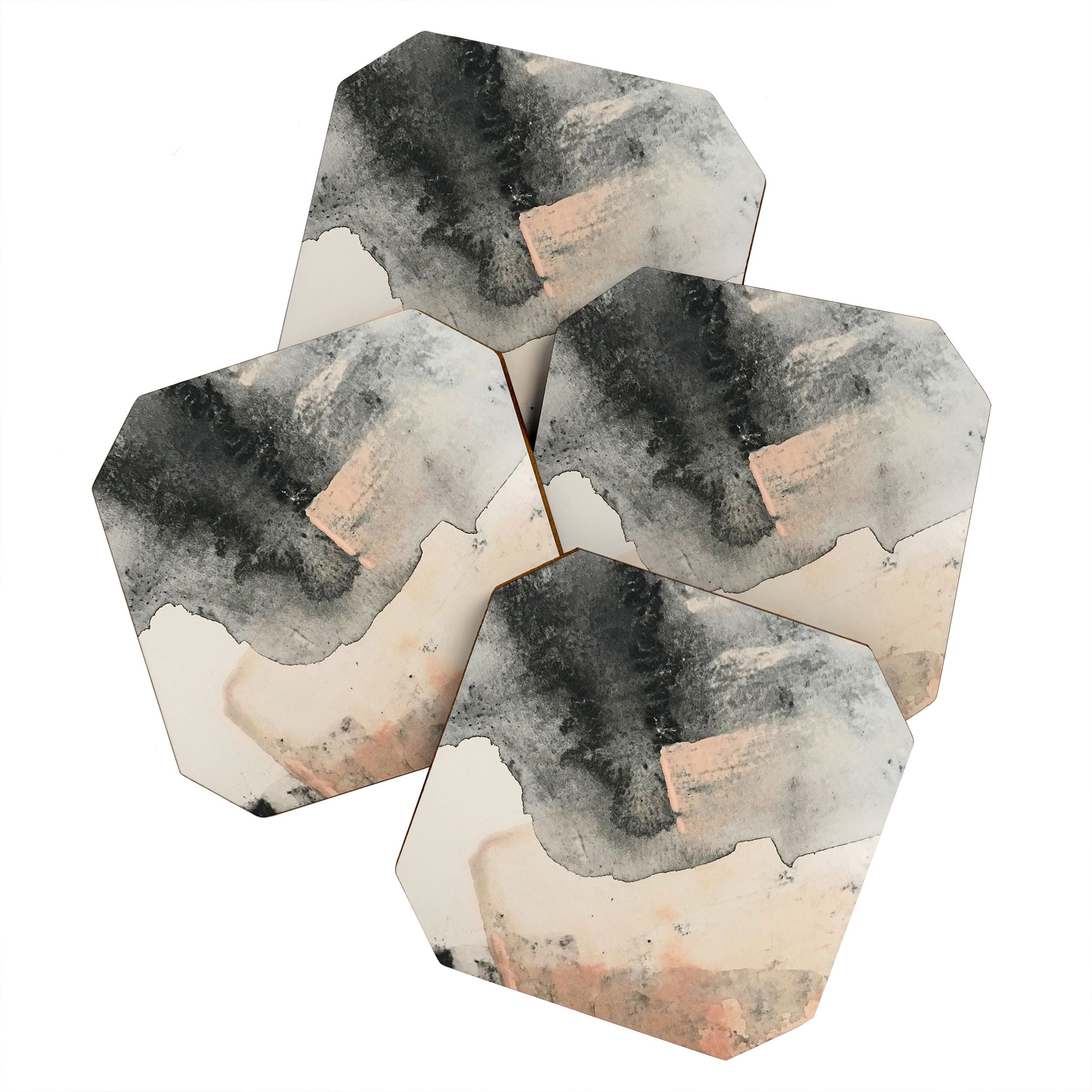 Peace and Quiet [2]: a pretty, minimal abstract piece in gray and peach by Alyssa Hamilton Art Coaster Gallery Image 1
