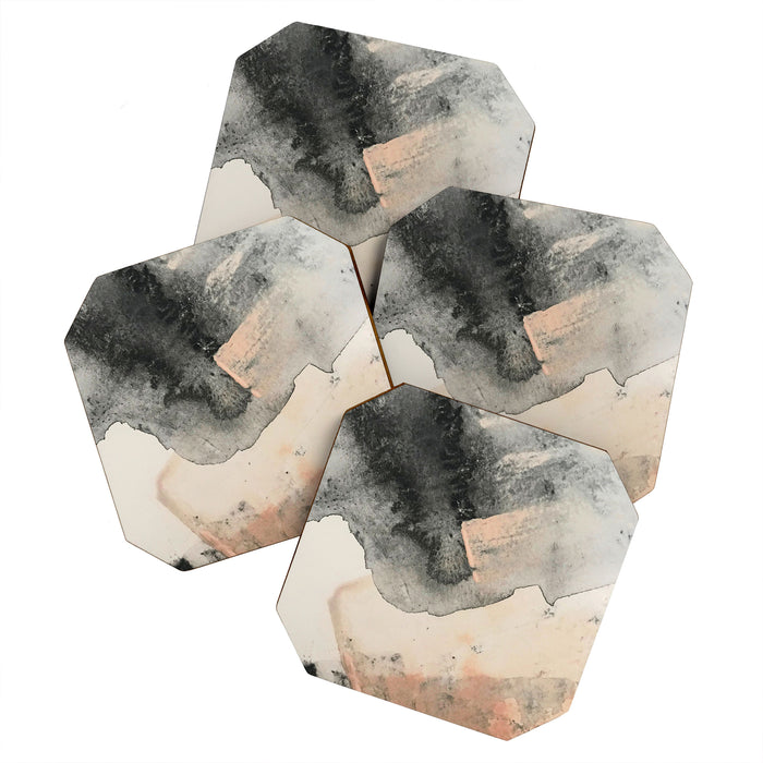 Peace and Quiet [2]: a pretty, minimal abstract piece in gray and peach by Alyssa Hamilton Art Coaster Gallery Image 1